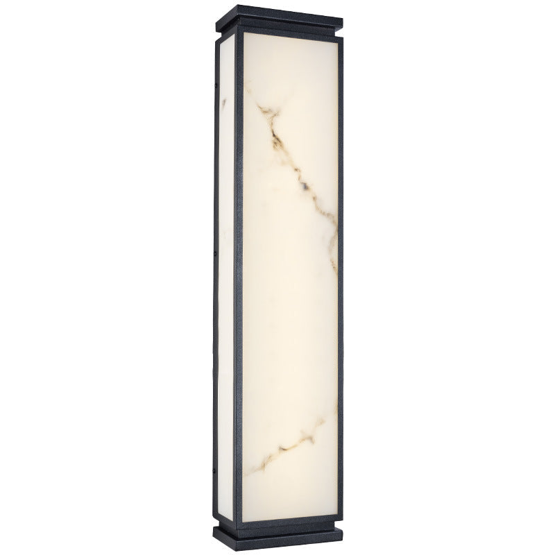 Traditional Chinese Stainless Steel Imitation Marble Shade LED Waterproof Outdoor Wall Sconce Lamp For Garden