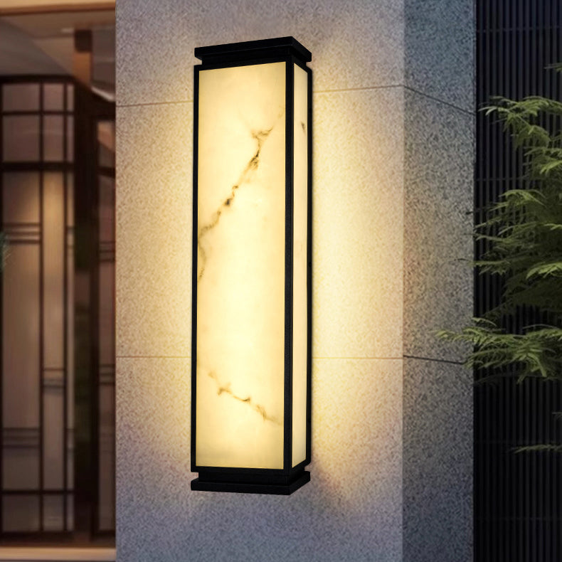 Traditional Chinese Stainless Steel Imitation Marble Shade LED Waterproof Outdoor Wall Sconce Lamp For Garden