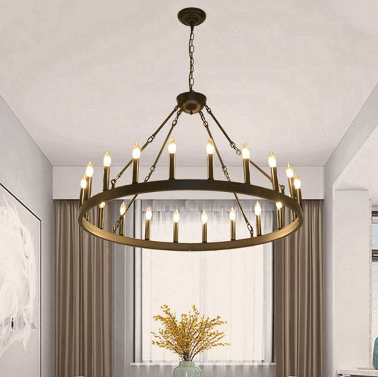 Traditional Farmhouse Iron Circle Ring Glass 20/36-Light Chandelier For Dining Room
