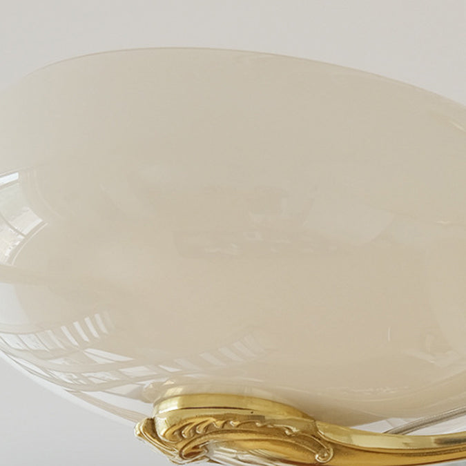 Traditional French Brass Frame Opal Glass Round Shade 3/5-Light Chandelier For Living Room