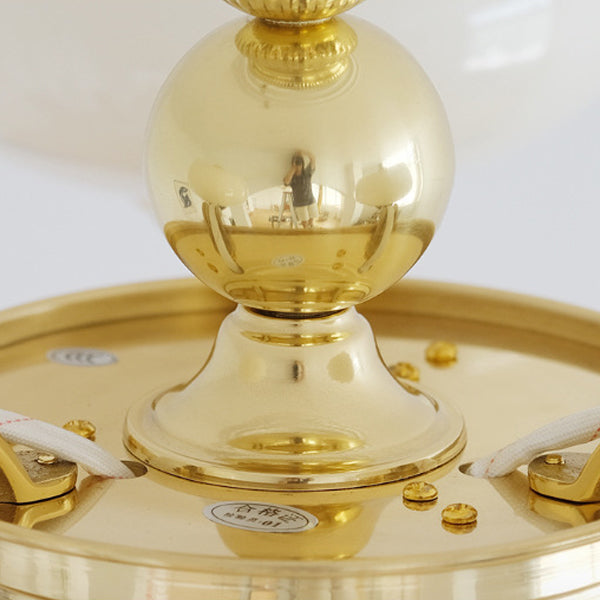 Traditional French Brass Frame Opal Glass Round Shade 3/5-Light Chandelier For Living Room
