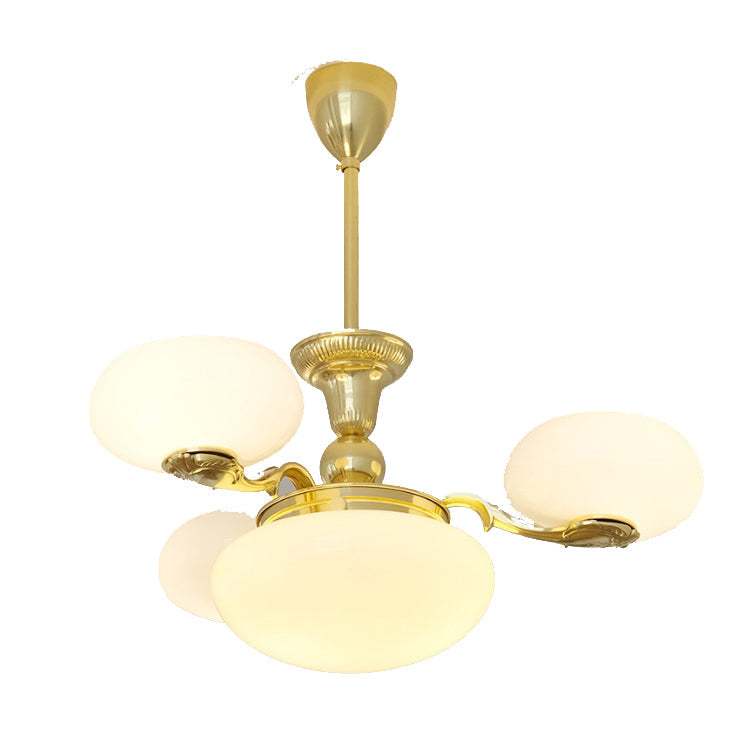 Traditional French Brass Frame Opal Glass Round Shade 3/5-Light Chandelier For Living Room