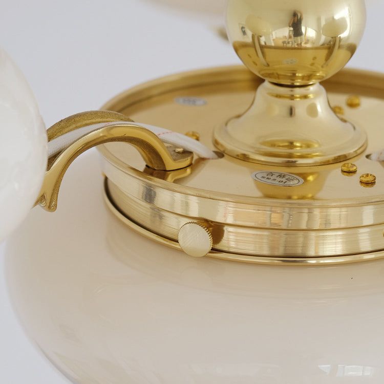 Traditional French Brass Frame Opal Glass Round Shade 3/5-Light Chandelier For Living Room