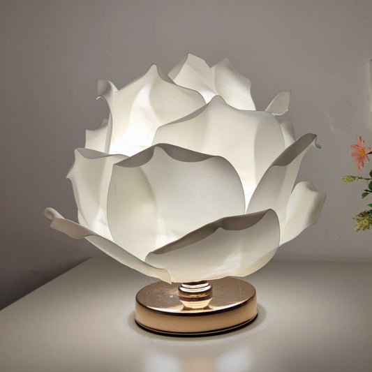 Contemporary Creative Lotus Flower Fabric Hardware 1-Light Table Lamp For Bedroom