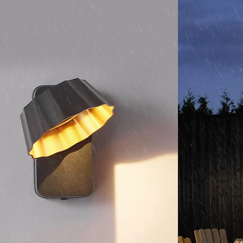 Contemporary Industrial Aluminum Pleated Round Shade LED Outdoor Waterproof Wall Sconce Lamp For Garden