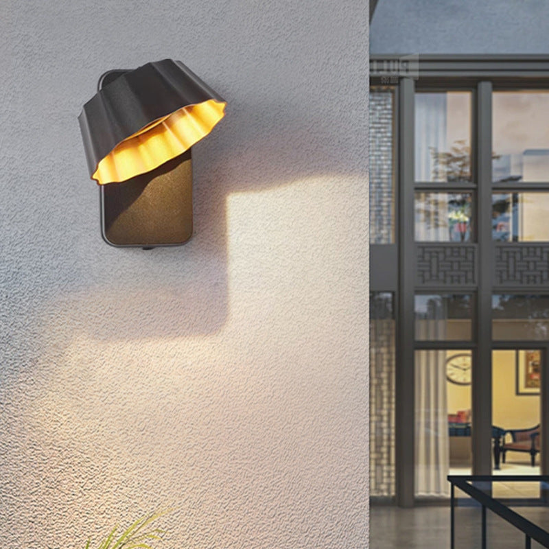 Contemporary Industrial Aluminum Pleated Round Shade LED Outdoor Waterproof Wall Sconce Lamp For Garden