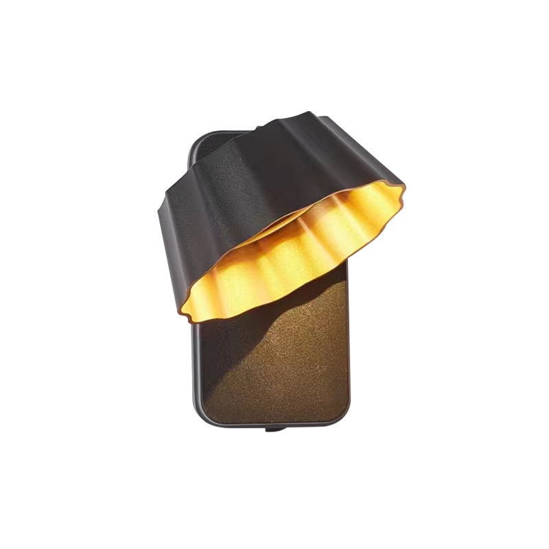 Contemporary Industrial Aluminum Pleated Round Shade LED Outdoor Waterproof Wall Sconce Lamp For Garden