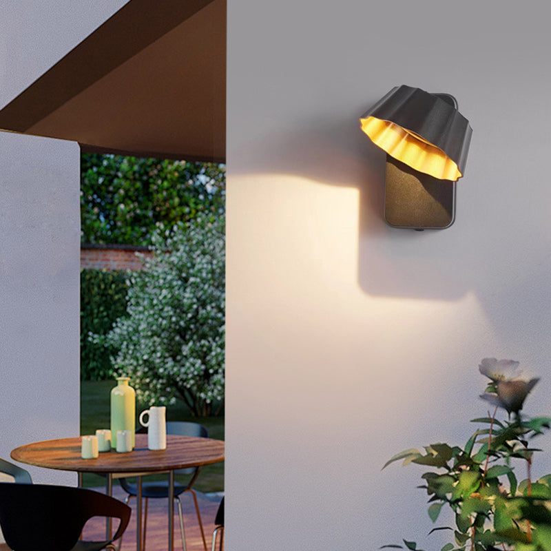 Contemporary Industrial Aluminum Pleated Round Shade LED Outdoor Waterproof Wall Sconce Lamp For Garden