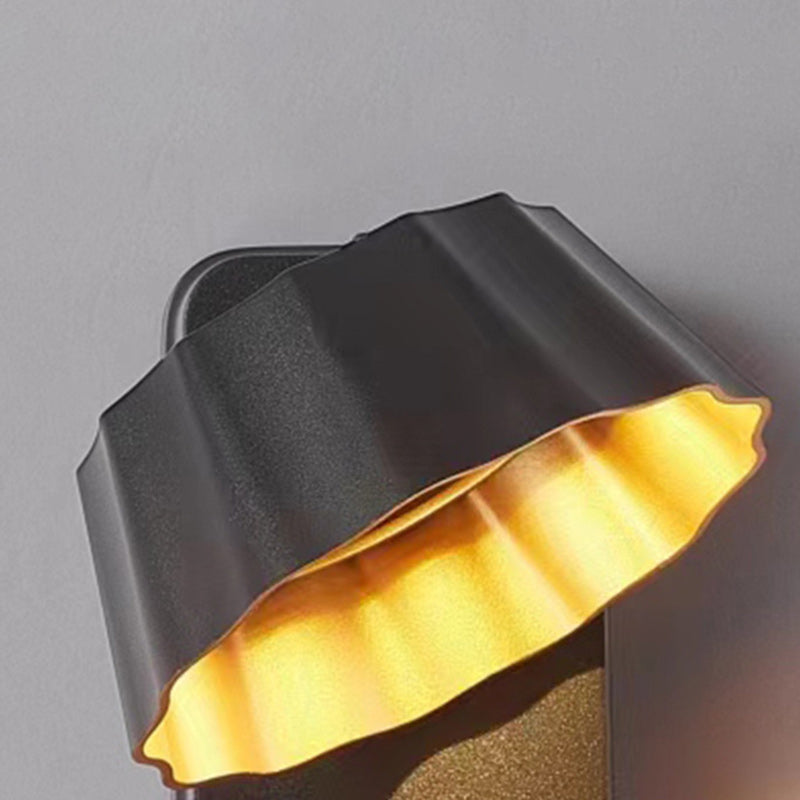 Contemporary Industrial Aluminum Pleated Round Shade LED Outdoor Waterproof Wall Sconce Lamp For Garden