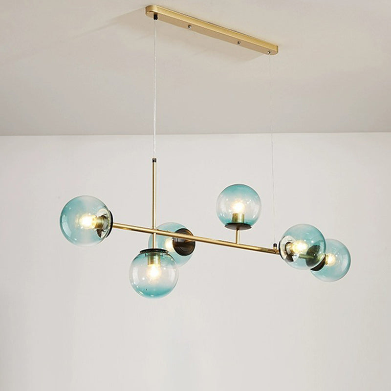 Contemporary Scandinavian Linear Round Orb Iron Glass 6-Light Island Light Chandelier For Dining Room