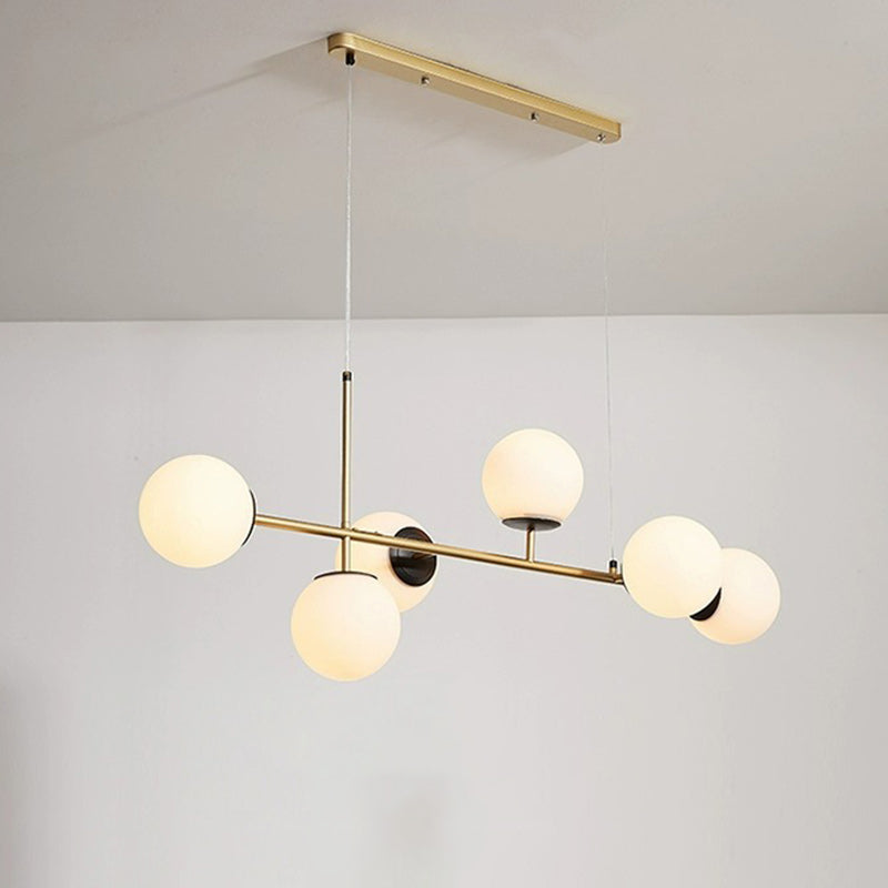 Contemporary Scandinavian Linear Round Orb Iron Glass 6-Light Island Light Chandelier For Dining Room