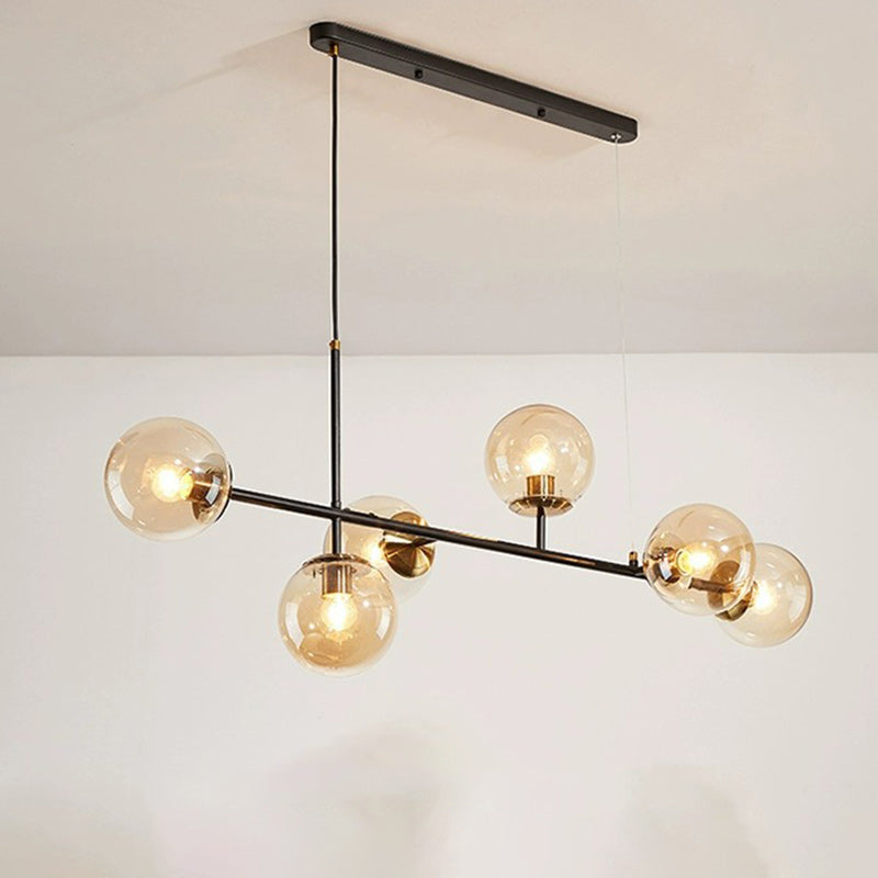 Contemporary Scandinavian Linear Round Orb Iron Glass 6-Light Island Light Chandelier For Dining Room