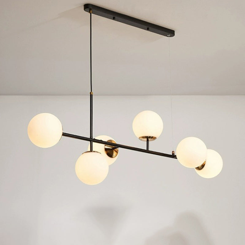 Contemporary Scandinavian Linear Round Orb Iron Glass 6-Light Island Light Chandelier For Dining Room