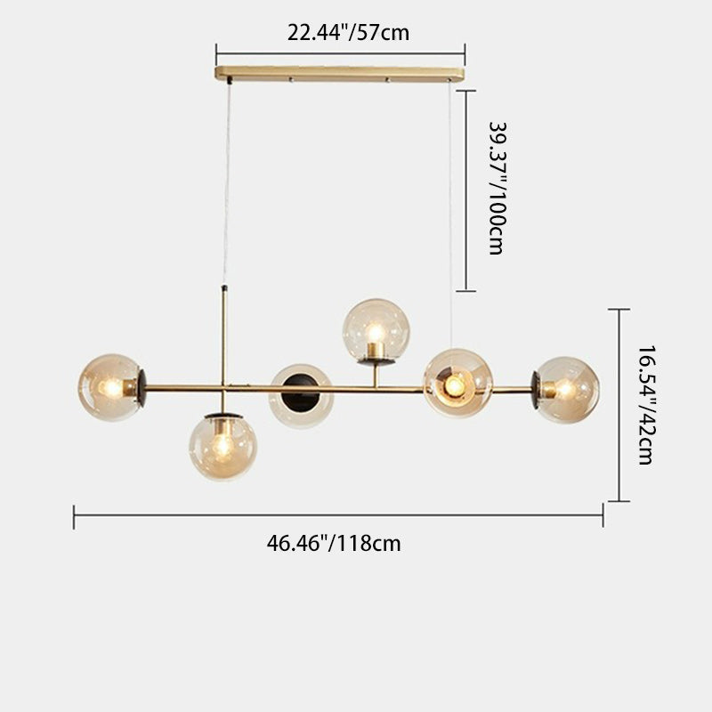 Contemporary Scandinavian Linear Round Orb Iron Glass 6-Light Island Light Chandelier For Dining Room