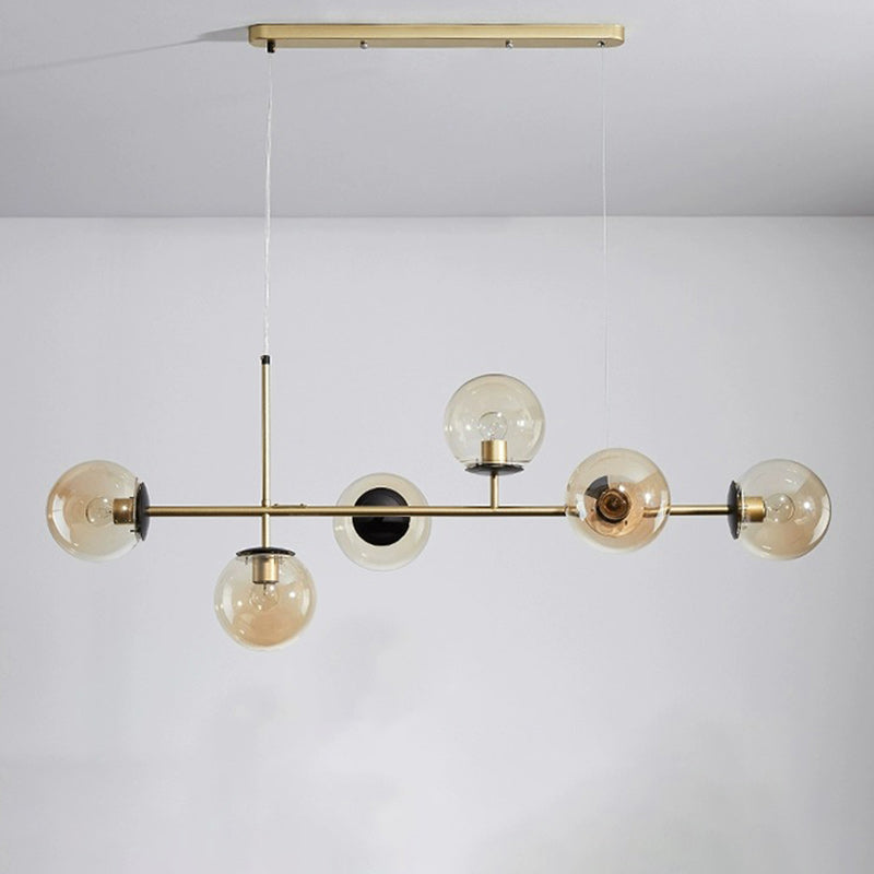 Contemporary Scandinavian Linear Round Orb Iron Glass 6-Light Island Light Chandelier For Dining Room
