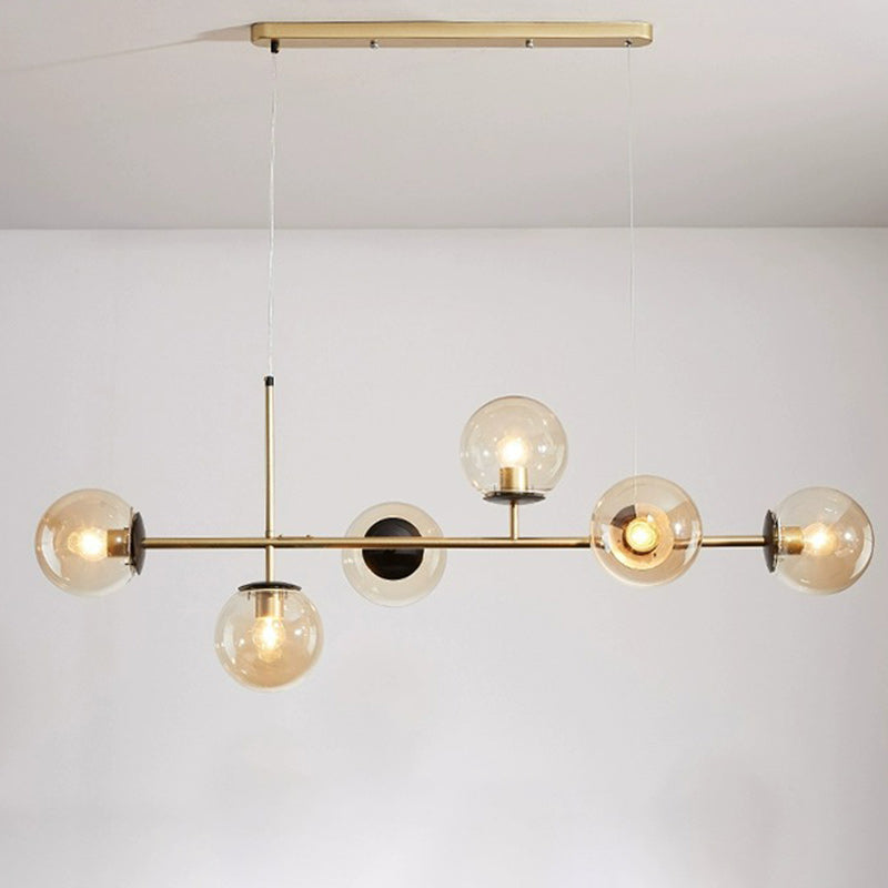 Contemporary Scandinavian Linear Round Orb Iron Glass 6-Light Island Light Chandelier For Dining Room