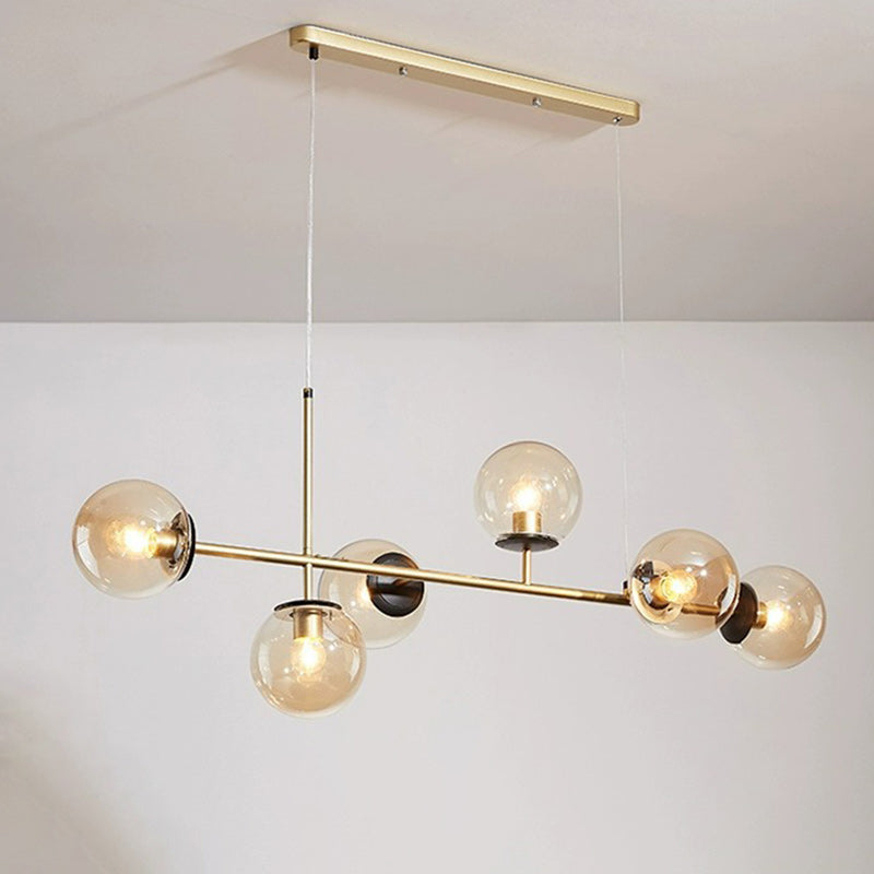 Contemporary Scandinavian Linear Round Orb Iron Glass 6-Light Island Light Chandelier For Dining Room