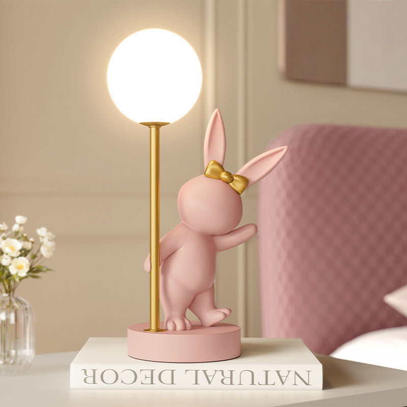 Contemporary Kids Table Lamp – Cartoon Rabbit Ceramic & Metal LED Light for Bedroom