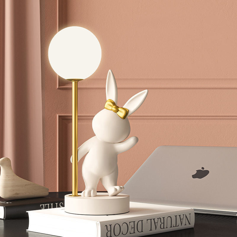 Contemporary Kids Table Lamp – Cartoon Rabbit Ceramic & Metal LED Light for Bedroom