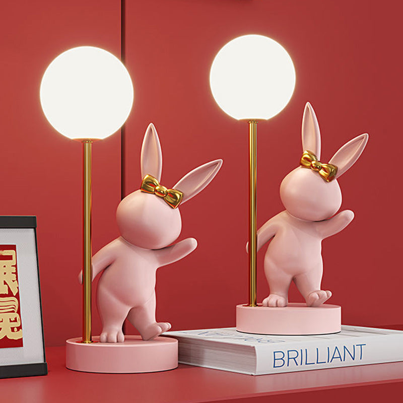 Contemporary Kids Table Lamp – Cartoon Rabbit Ceramic & Metal LED Light for Bedroom