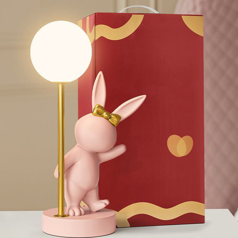 Contemporary Kids Table Lamp – Cartoon Rabbit Ceramic & Metal LED Light for Bedroom