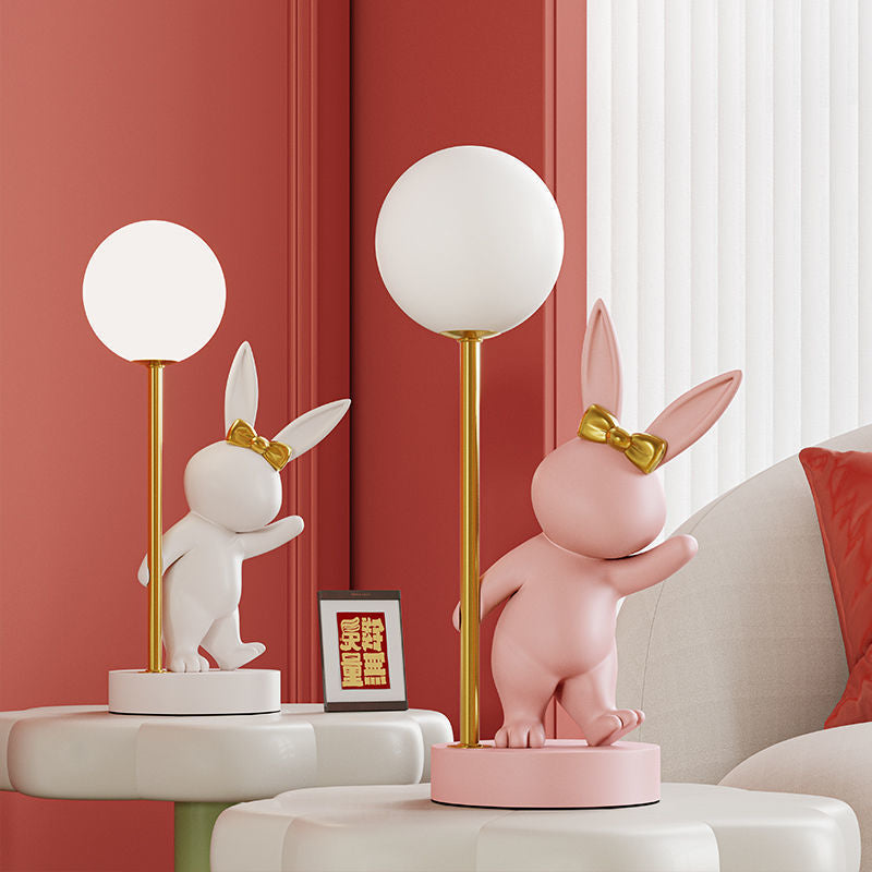 Contemporary Kids Table Lamp – Cartoon Rabbit Ceramic & Metal LED Light for Bedroom