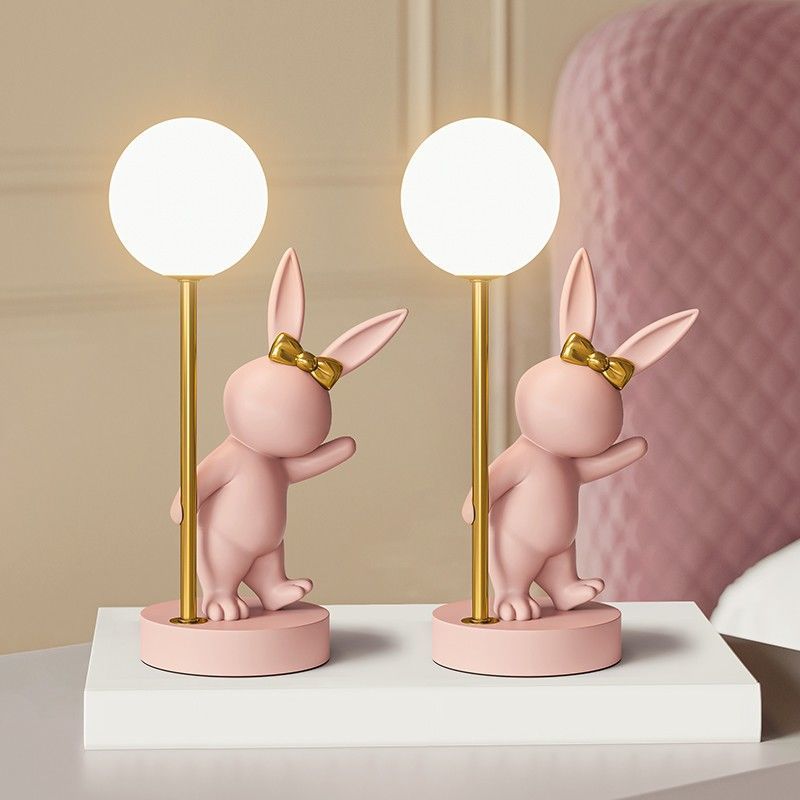 Contemporary Kids Table Lamp – Cartoon Rabbit Ceramic & Metal LED Light for Bedroom
