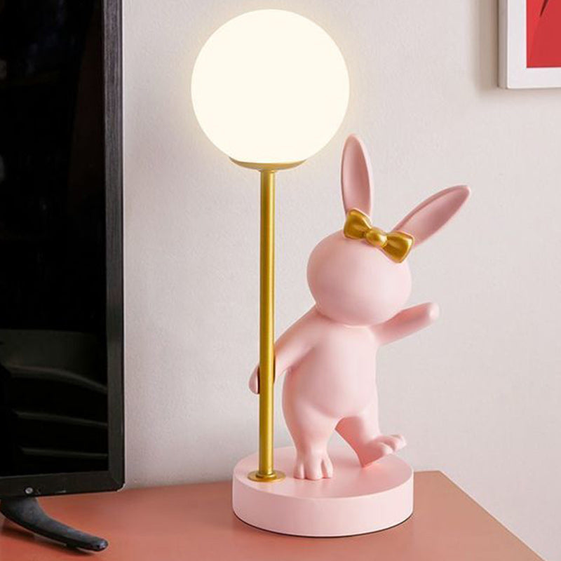 Contemporary Kids Table Lamp – Cartoon Rabbit Ceramic & Metal LED Light for Bedroom