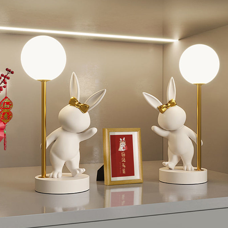 Contemporary Kids Table Lamp – Cartoon Rabbit Ceramic & Metal LED Light for Bedroom