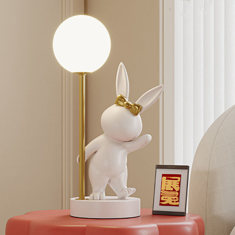 Contemporary Kids Table Lamp – Cartoon Rabbit Ceramic & Metal LED Light for Bedroom