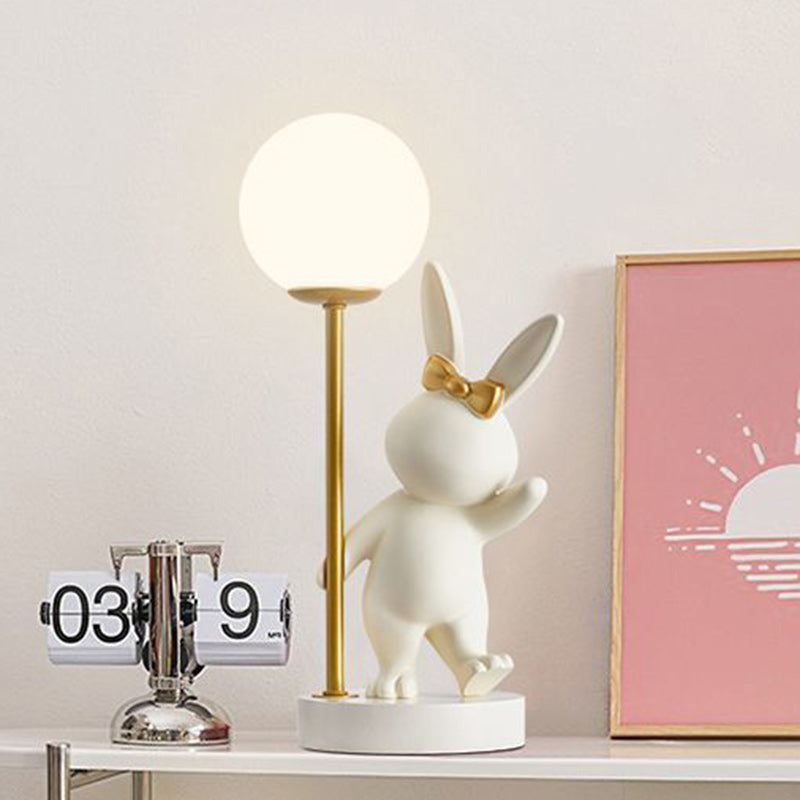Contemporary Kids Table Lamp – Cartoon Rabbit Ceramic & Metal LED Light for Bedroom