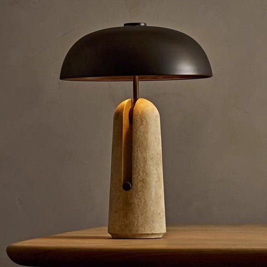 Traditional Japanese Iron Travertine Marble Mushroom 1-Light Table Lamp For Bedroom