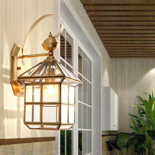 Contemporary Scandinavian House Square Glass Copper 1-Light Wall Sconce Lamp For Outdoor Patio