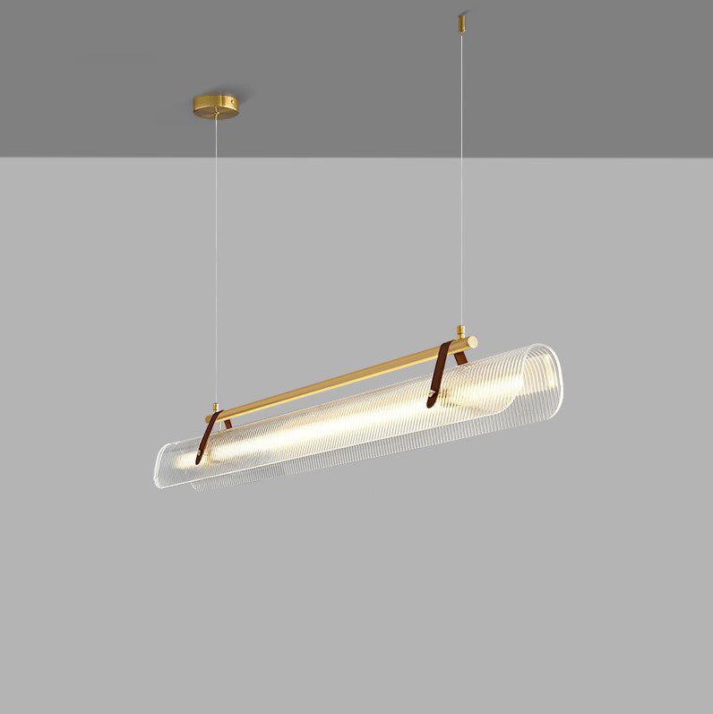 Contemporary Scandinavian Long Arched Cylinder Acrylic Leather Iron LED Island Light Chandelier For Living Room