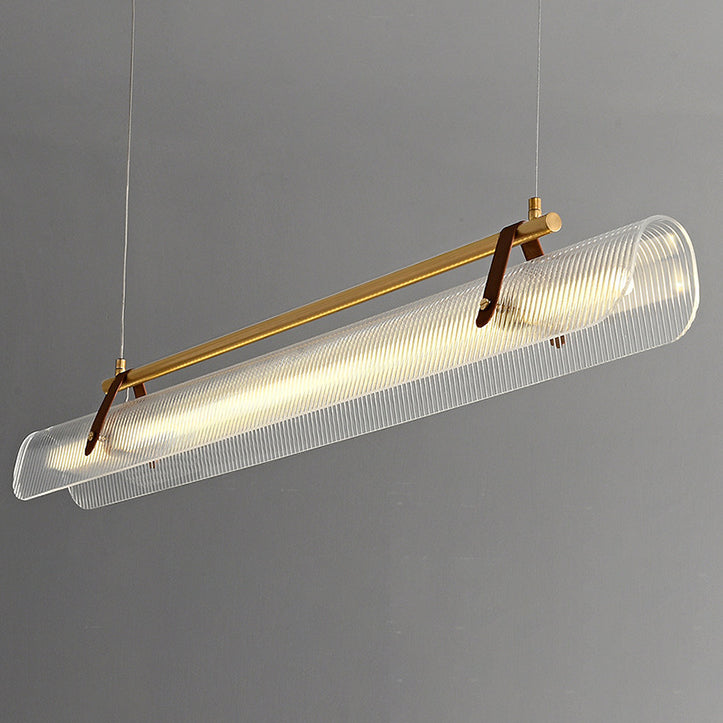 Contemporary Scandinavian Long Arched Cylinder Acrylic Leather Iron LED Island Light Chandelier For Living Room