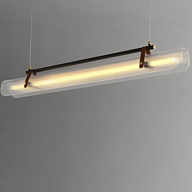 Contemporary Scandinavian Long Arched Cylinder Acrylic Leather Iron LED Island Light Chandelier For Living Room