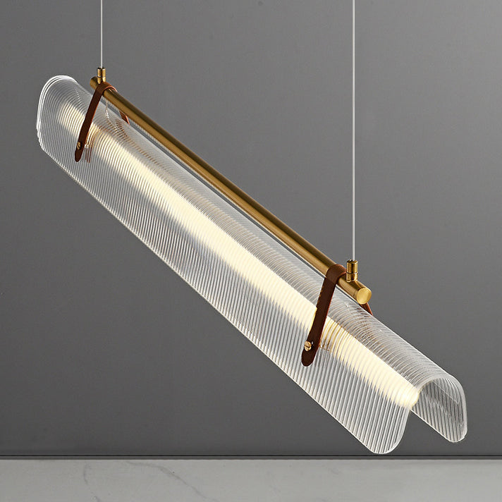 Contemporary Scandinavian Long Arched Cylinder Acrylic Leather Iron LED Island Light Chandelier For Living Room