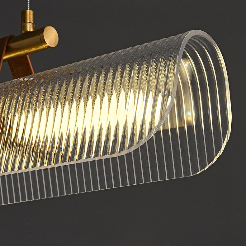 Contemporary Scandinavian Long Arched Cylinder Acrylic Leather Iron LED Island Light Chandelier For Living Room