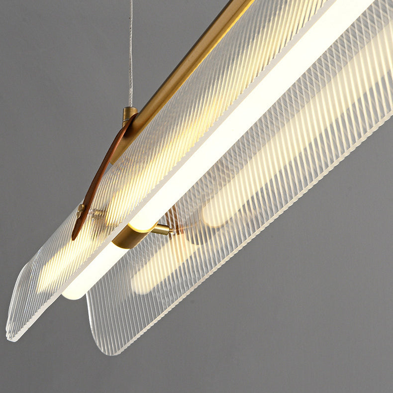 Contemporary Scandinavian Long Arched Cylinder Acrylic Leather Iron LED Island Light Chandelier For Living Room