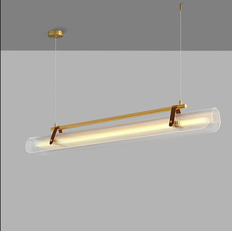 Contemporary Scandinavian Long Arched Cylinder Acrylic Leather Iron LED Island Light Chandelier For Living Room