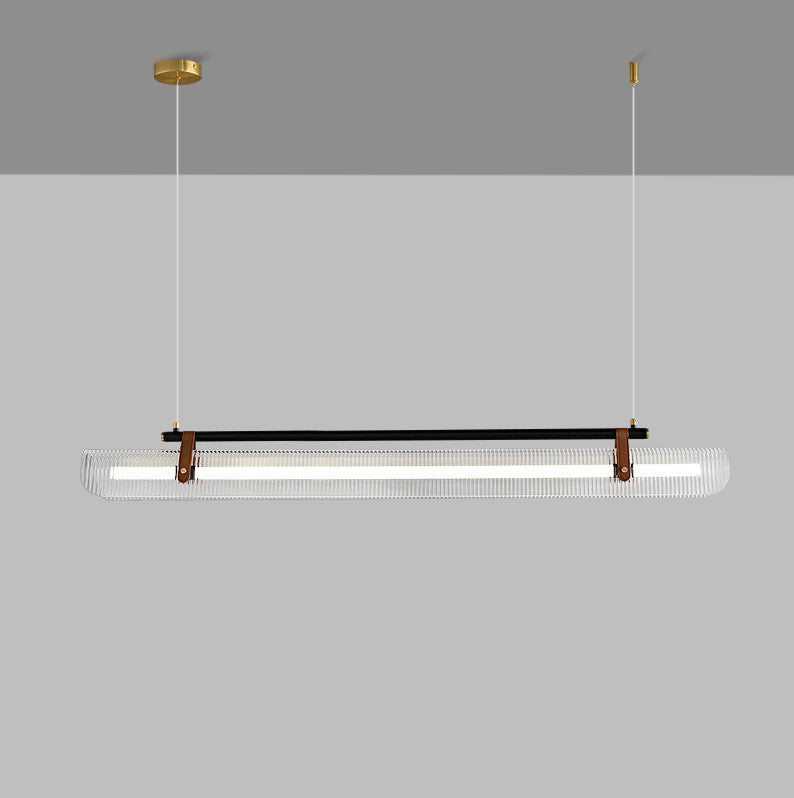 Contemporary Scandinavian Long Arched Cylinder Acrylic Leather Iron LED Island Light Chandelier For Living Room