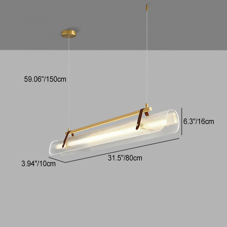 Contemporary Scandinavian Long Arched Cylinder Acrylic Leather Iron LED Island Light Chandelier For Living Room