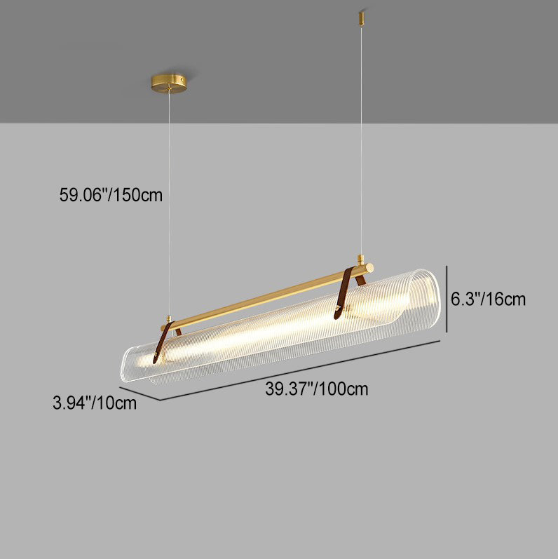 Contemporary Scandinavian Long Arched Cylinder Acrylic Leather Iron LED Island Light Chandelier For Living Room