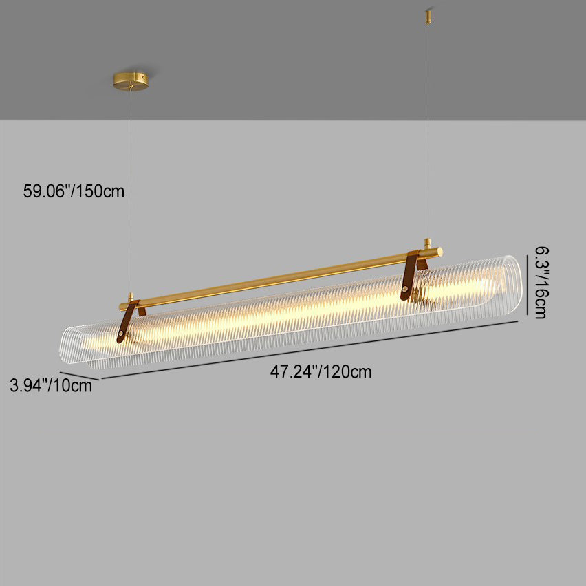 Contemporary Scandinavian Long Arched Cylinder Acrylic Leather Iron LED Island Light Chandelier For Living Room