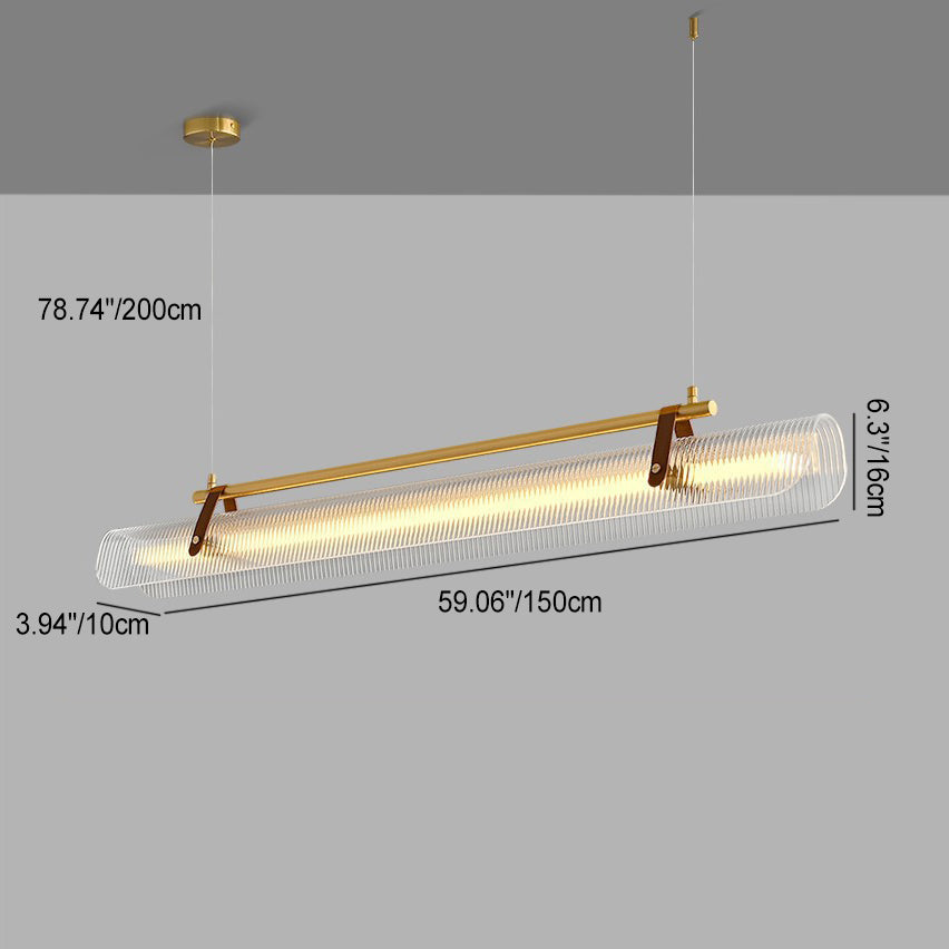 Contemporary Scandinavian Long Arched Cylinder Acrylic Leather Iron LED Island Light Chandelier For Living Room