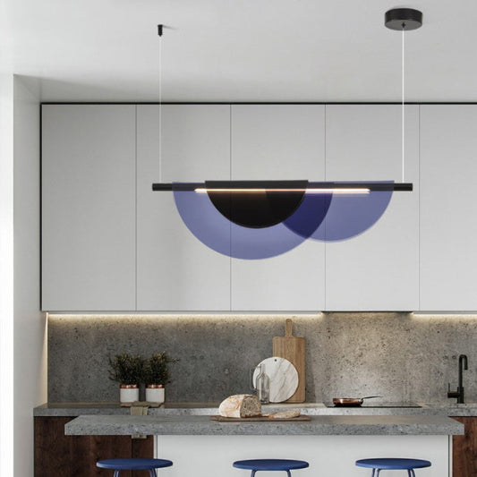 Contemporary Scandinavian Half Round Long PVC Iron LED Chandelier For Living Room