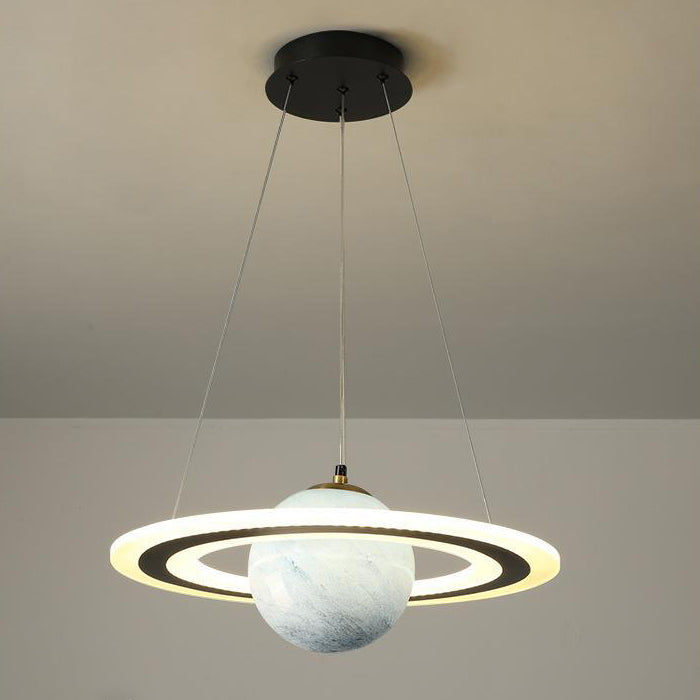 Modern Art Deco Kids Round Planet Spaceman Acrylic Iron LED Chandelier For Living Room