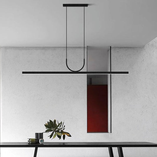 Modern Minimalist Line Long Square Acrylic Aluminum LED Chandelier Island Light For Dining Room