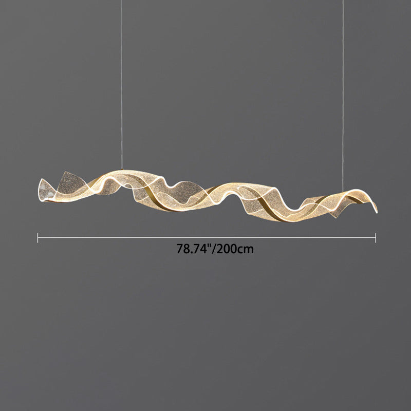 Modern Minimalist Wave Bend Acrylic Aluminum LED Chandelier Island Light For Living Room