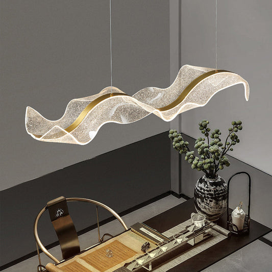 Modern Minimalist Wave Bend Acrylic Aluminum LED Chandelier Island Light For Living Room